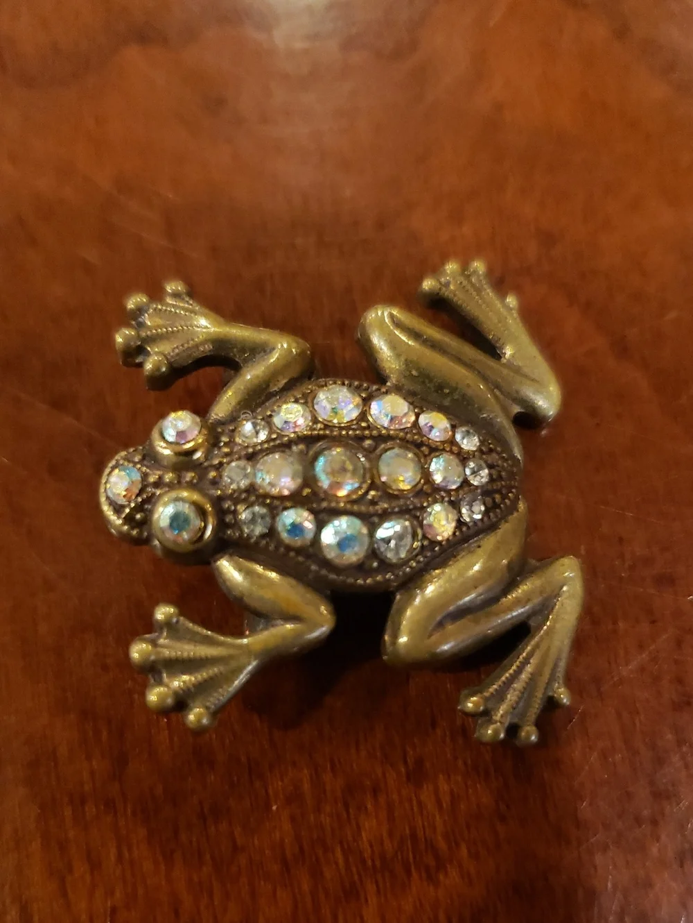 Vintage Gold Frog Brooch with Rhinestones